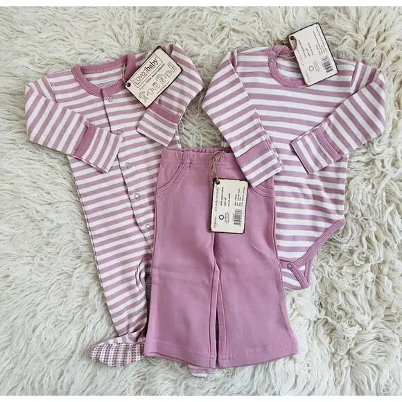 L’ovedbaby Organic Cotton Mauve & Stripe 4pc Lot 0–6M NWT - Picture 1 of 6
